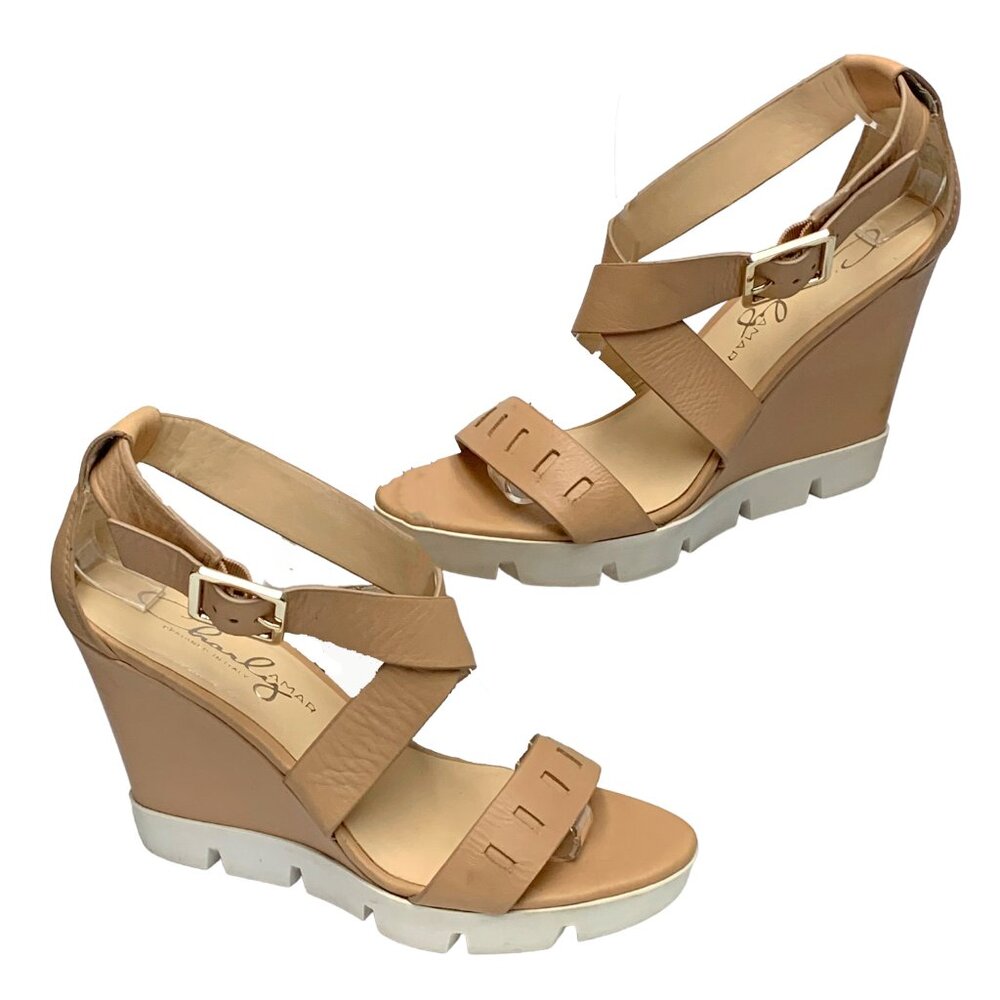 CHARLY AMAR‎ Brew Leather Strappy Platform Wedge Sandals
